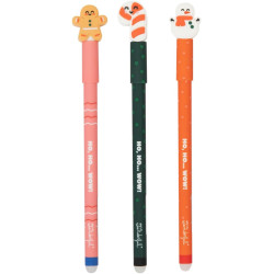 MR WONDERFUL - LOT DE 3 STYLOS EFFAÇABLES BO-BO - HO, HO… WOW! - ÉDITION NOËL