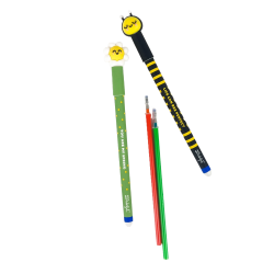 MR WONDERFUL - SET DE 2 STYLOS EFFAÇABLES BO-BO + 2 RECHARGES D’ENCRE - ABEILLE ET MARGUERITE