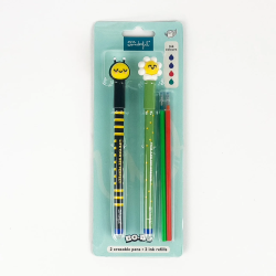 MR WONDERFUL - SET DE 2 STYLOS EFFAÇABLES BO-BO + 2 RECHARGES D’ENCRE - ABEILLE ET MARGUERITE