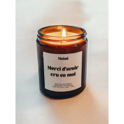 Bougie parfumée à message "Merci d'avoir cru en moi" Muisti en pot apothicaire ambré
