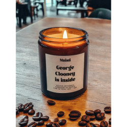 Bougie parfumée à message "George Clooney is inside" Muisti en pot apothicaire ambré
