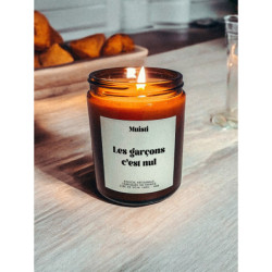 Bougie parfumée à message "Les garçons c'est nul" Muisti en pot apothicaire ambré