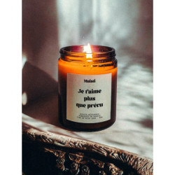 Bougie parfumée à message "Je t'aime plus que prévu" Muisti en pot apothicaire ambré