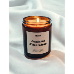 Bougie parfumée à message "J'avais pas d'idée cadeau" Muisti en pot apothicaire ambré