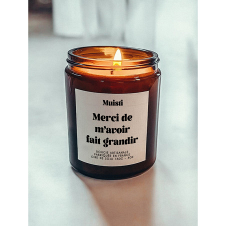 Bougie parfumée à message "Merci de m'avoir fait grandir" Muisti en pot apothicaire ambré