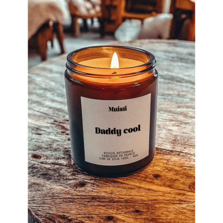 Bougie parfumée à message "Daddy Cool" Muisti en pot apothicaire ambré