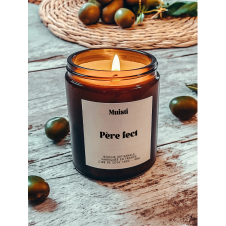 Bougie parfumée à message "Père fect" Muisti en pot apothicaire ambré