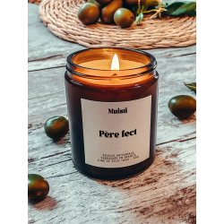 Bougie parfumée à message "Père fect" Muisti en pot apothicaire ambré