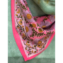 Byzantine petit foulard RAVENNE Rose 50x50 cm block print indien coton