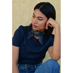 Byzantine petit foulard GALATIE Bleu marine 50x50 cm block print indien coton