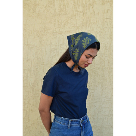 Byzantine petit foulard GALATIE Bleu marine vue alternative block print