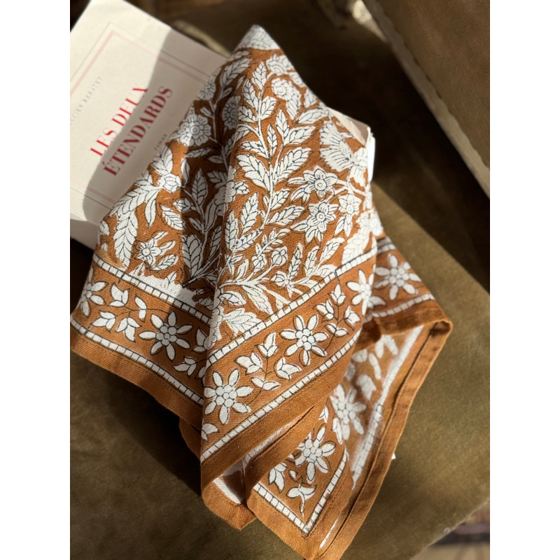 Byzantine petit foulard ANTIOCHE Havane 50x50 cm block print indien coton