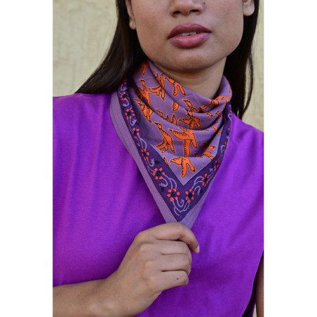 Byzantine petit foulard MERCURE Flame 50x50 cm block print indien coton