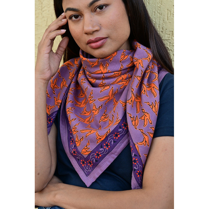 Byzantine grand foulard MERCURE Flame 100x100 cm block print indien coton