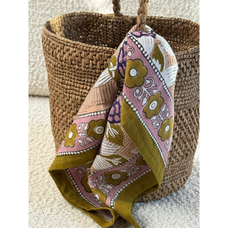 Byzantine petit foulard PÉNÉLOPE Myrtille 50x50 cm block print indien coton