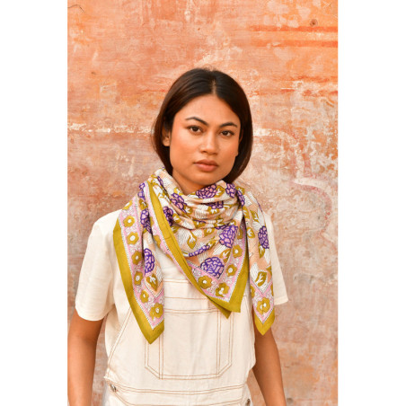 Byzantine grand foulard PÉNÉLOPE Myrtille vue alternative block print