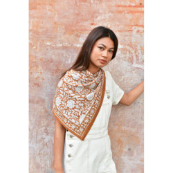 Byzantine grand foulard ANTIOCHE Havane 100x100 cm block print indien coton