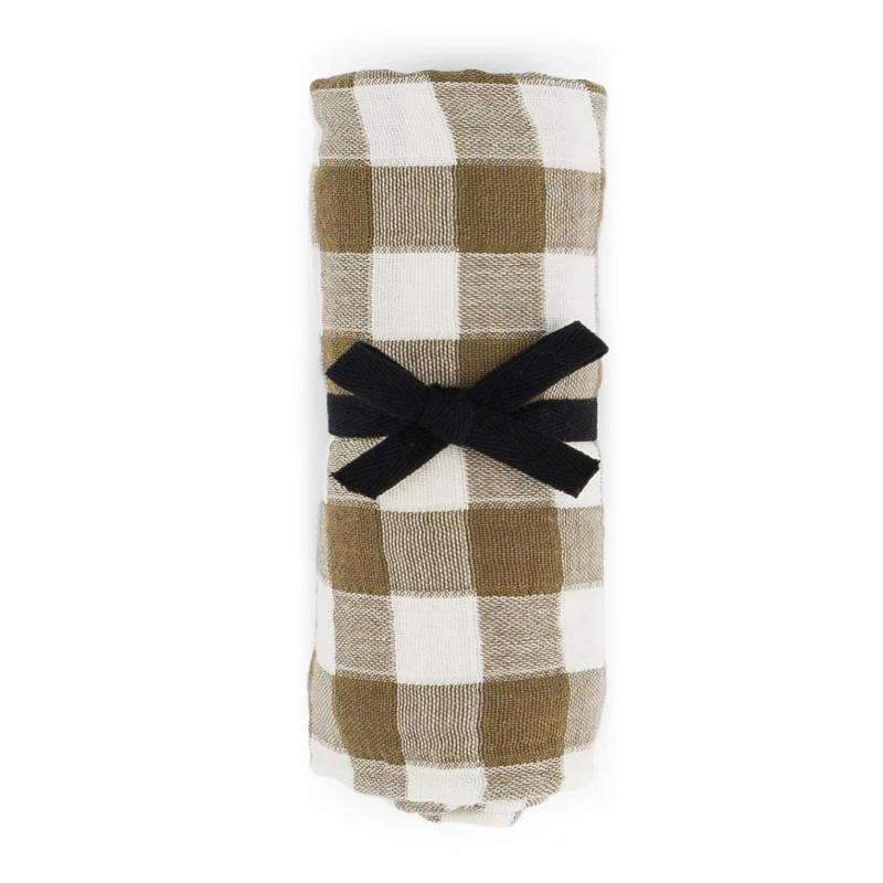 Lange Bianca Rose in April Vichy Olive 70x70cm en double gaze de coton OEKO-TEX