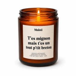 MUISTI - BOUGIE PARFUMÉE "T'ES MIGNON MAIS T'ES UN TOUT P'TIT BRETON" – MUSC BLANC