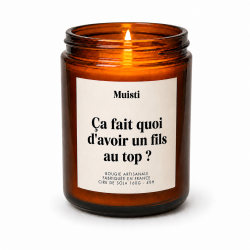 MUISTI - BOUGIE PARFUMÉE "ÇA FAIT QUOI D'AVOIR UN FILS AU TOP ?" – MUSC BLANC – MADE IN FRANCE