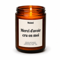 MUISTI - BOUGIE PARFUMÉE "MERCI D'AVOIR CRU EN MOI" – MUSC BLANC – CIRE DE SOJA MADE IN FRANCE
