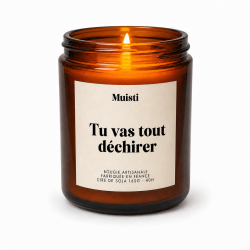 MUISTI - BOUGIE PARFUMÉE "TU VAS TOUT DÉCHIRER" – MUSC BLANC – CIRE DE SOJA MADE IN FRANCE