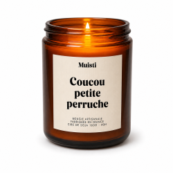 MUISTI - BOUGIE PARFUMÉE "COUCOU PETITE PERRUCHE" – MUSC BLANC – CIRE DE SOJA MADE IN FRANCE