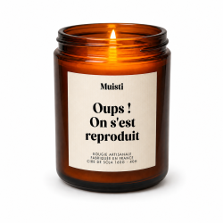 MUISTI - BOUGIE PARFUMÉE "OUPS ! ON S'EST REPRODUIT" – MUSC BLANC – CIRE DE SOJA MADE IN FRANCE